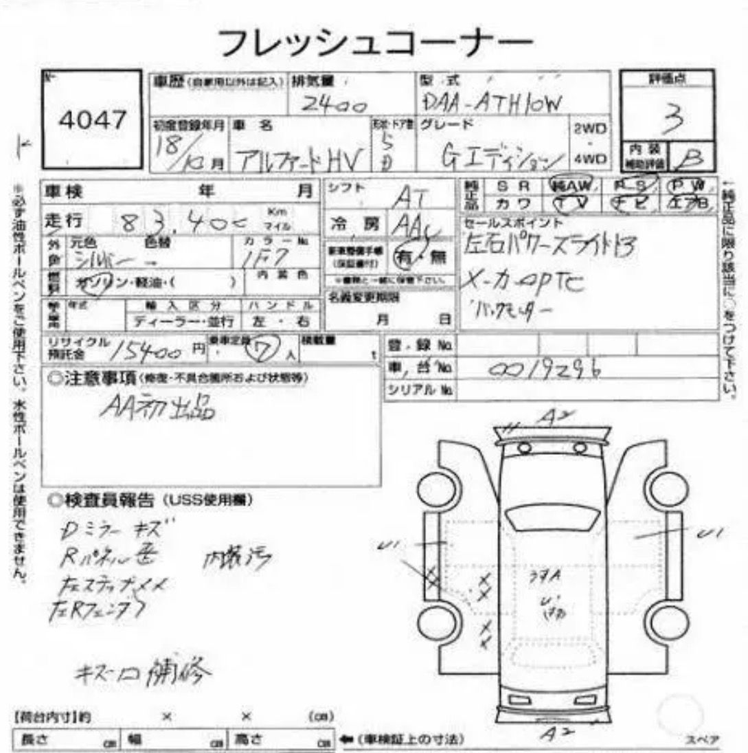Grade 3 auction sheet - USS Saitama Lot 4047