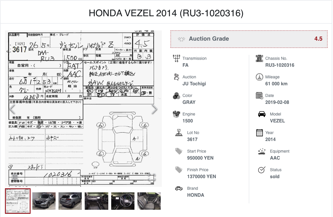 How to Verify Honda Vezel Auction Sheet Online in 4 Steps 3 4.5 Grade auction sheet of honda vezel
