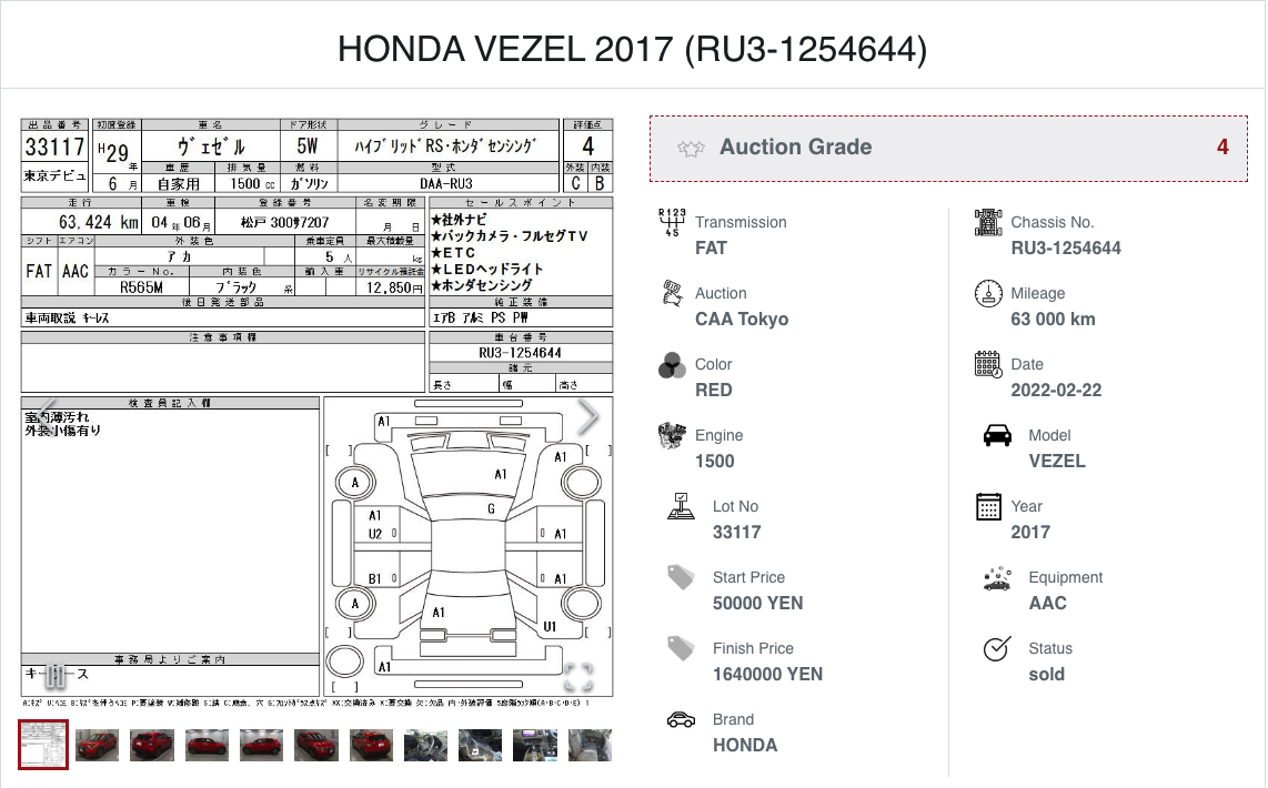 How to Verify Honda Vezel Auction Sheet Online in 4 Steps 5 R Grade auction sheet of honda vezel